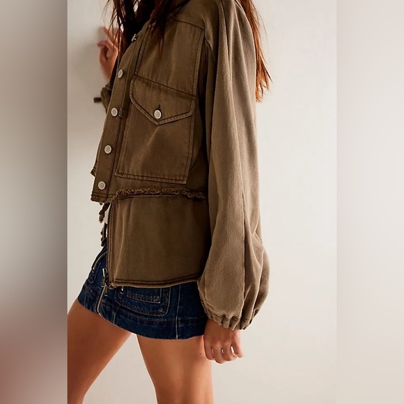 We The Free x Free People Reese Layered Military Utility Cargo Denim Jacket | M - Picture 3 of 11
